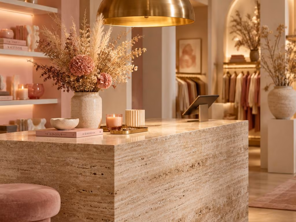 Innenraum des Concept Stores mit Blick auf die Berge